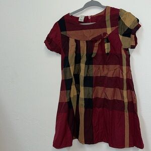 Girls size 6 plaid dress— Marroon, orange, yellow with bow